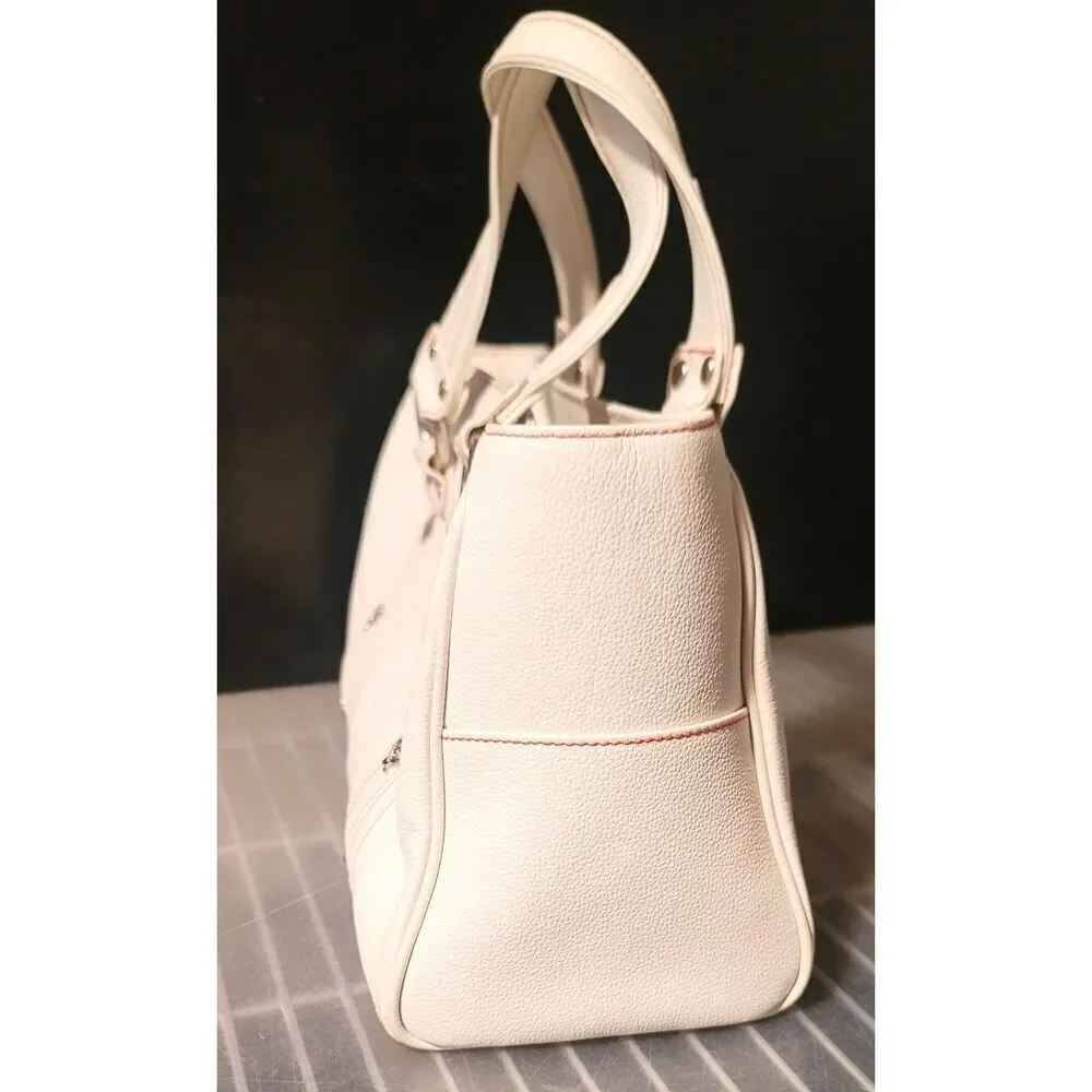 MCM White Leather Shoulder Bag with Red Stitching